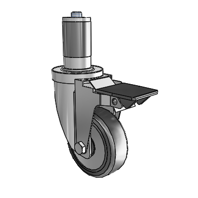 30 Series Expanding Adapter Zinc Swivel Caster with 5 x 1.25 Hard Rubber (+ Side Plates) Wheel and PosiLoc Brake