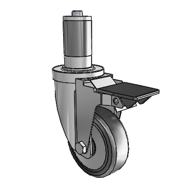 30 Series Expanding Adapter Zinc Swivel Caster with 5 x 1.25 Hard Rubber (+ Side Plates) Wheel and PosiLoc Brake
