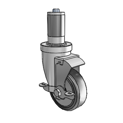 30 Series Expanding Adapter Zinc Swivel Caster with 5 x 1.25 Hard Rubber (+ Side Plates) Wheel and VertiLoc Brake