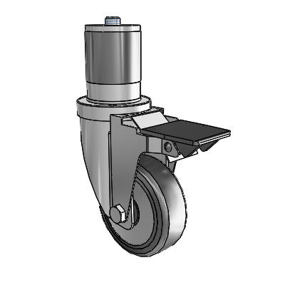 30 Series Expanding Adapter Zinc Swivel Caster with 5 x 1.25 Hard Rubber (+ Side Plates) Wheel and PosiLoc Brake