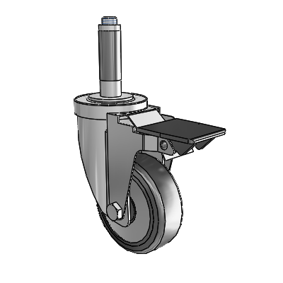 30 Series Expanding Adapter Zinc Swivel Caster with 5 x 1.25 Hard Rubber (+ Side Plates) Wheel and PosiLoc Brake