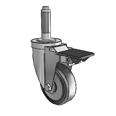 30 Series Expanding Adapter Zinc Swivel Caster with 5 x 1.25 Hard Rubber (+ Side Plates) Wheel and PosiLoc Brake