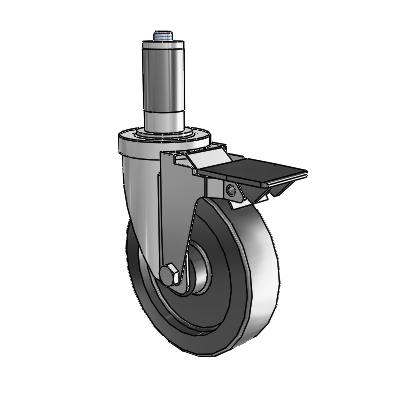 30 Series Expanding Adapter Zinc Swivel Caster with 5 x 1.25 Polyolefin Wheel and PosiLoc Brake
