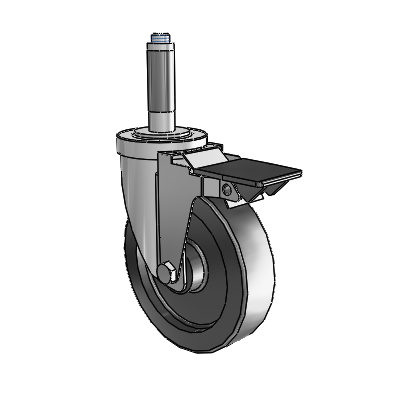 30 Series Expanding Adapter Zinc Swivel Caster with 5 x 1.25 Polyolefin Wheel and PosiLoc Brake