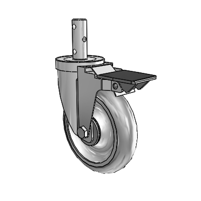 S30 Series Round Stem Stainless Steel Swivel Caster with 5 x 1.25 Advantage TPR (Round) Wheel and PosiLoc Brake