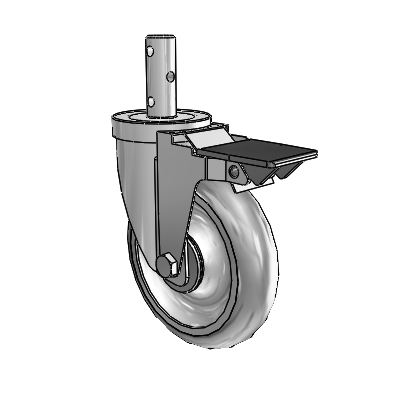 S30 Series Round Stem Stainless Steel Swivel Caster with 5 x 1.25 Advantage TPR (Round) Wheel and PosiLoc Brake