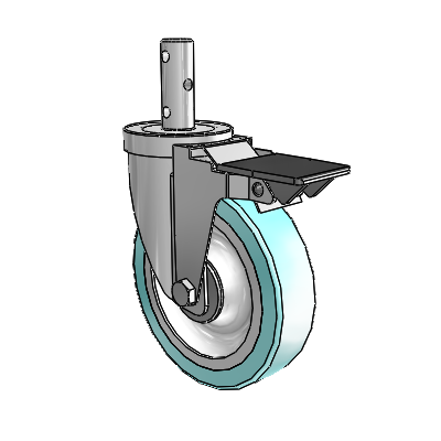 S30 Series Round Stem Stainless Steel Swivel Caster with 5 x 1.25 Advantage Health Wheel and PosiLoc Brake