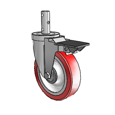 S30 Series Round Stem Stainless Steel Swivel Caster with 5 x 1.25 Advantage Heat (Flat) Wheel and PosiLoc Brake