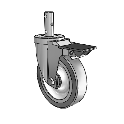 S30 Series Round Stem Stainless Steel Swivel Caster with 5 x 1.25 Advantage TPR (Flat) Wheel and PosiLoc Brake