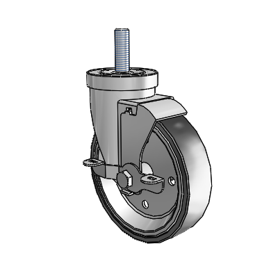 S30 Series Threaded Stem Stainless Steel Swivel Caster with 5 x 1.25 Welded Disc Polyurethane Wheel and VertiLoc Brake