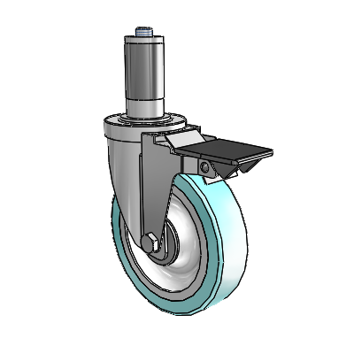 S30 Series Expanding Adapter Stainless Steel Swivel Caster with 5 x 1.25 Advantage Health Wheel and PosiLoc Brake
