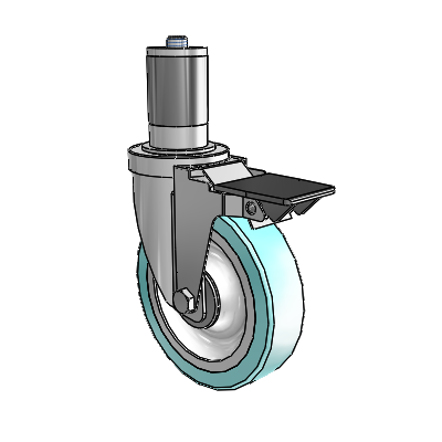 S30 Series Expanding Adapter Stainless Steel Swivel Caster with 5 x 1.25 Advantage Health Wheel and PosiLoc Brake