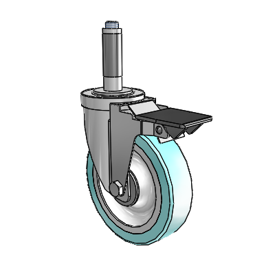 S30 Series Expanding Adapter Stainless Steel Swivel Caster with 5 x 1.25 Advantage Health Wheel and PosiLoc Brake