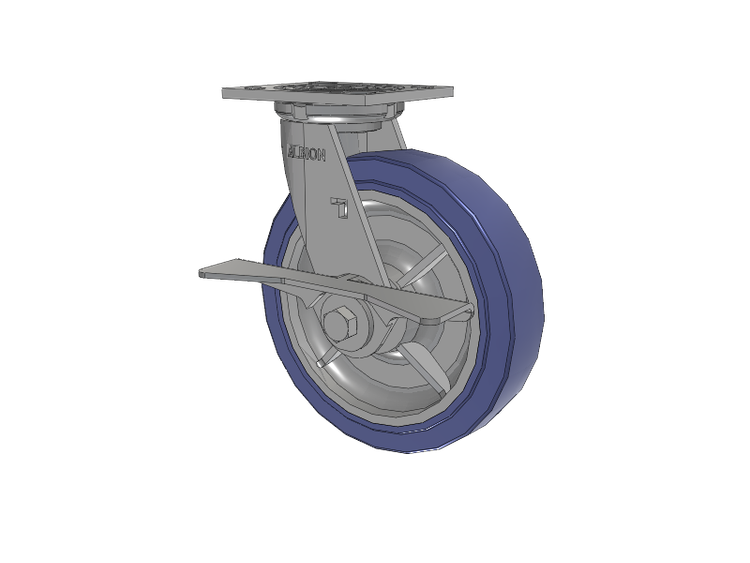 16 Series Top Plate Swivel Caster with 8 x 2 Blue HF - HydroTech (Flat) Wheel and Cam Brake