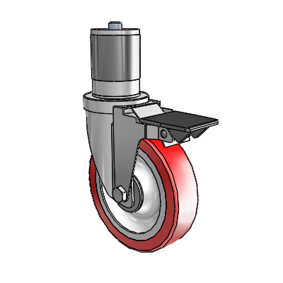 S30 Series Expanding Adapter Stainless Steel Swivel Caster with 5 x 1.25 Advantage Heat (Flat) Wheel and PosiLoc Brake
