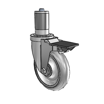 S30 Series Expanding Adapter Stainless Steel Swivel Caster with 5 x 1.25 PolyLock (Grey) Wheel and PosiLoc Brake