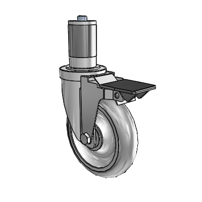 S30 Series Expanding Adapter Stainless Steel Swivel Caster with 5 x 1.25 PolyLock (Grey) Wheel and PosiLoc Brake