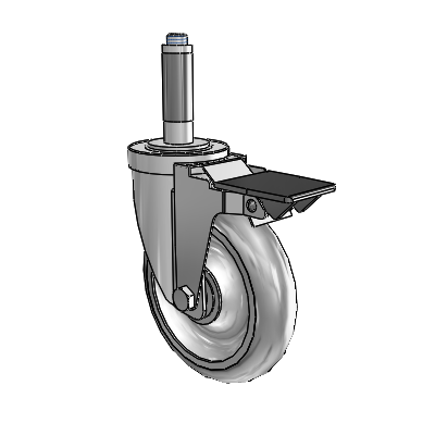 S30 Series Expanding Adapter Stainless Steel Swivel Caster with 5 x 1.25 PolyLock (Grey) Wheel and PosiLoc Brake