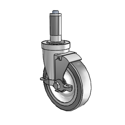 Roulette pivotante à adaptateur extensible de la série S30 en acier inoxydable, équipée de 5 roues Advantage TPR (plates) de 1,25 et d'un frein VertiLoc