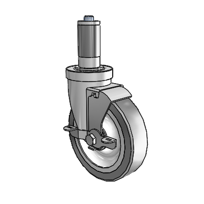 S30 Series Expanding Adapter Stainless Steel Swivel Caster with 5 x 1.25 Advantage TPR (Flat) Wheel and VertiLoc Brake