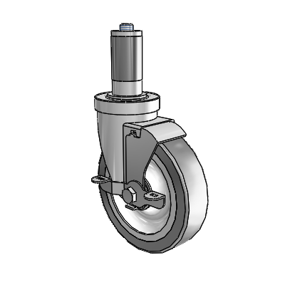 S30 Series Expanding Adapter Stainless Steel Swivel Caster with 5 x 1.25 Advantage TPR (Flat) Wheel and VertiLoc Brake