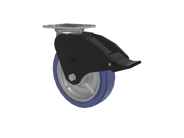 16 Series Top Plate Swivel Caster with 8 x 2 Blue HF - HydroTech (Flat) Wheel and Total Lock Brake