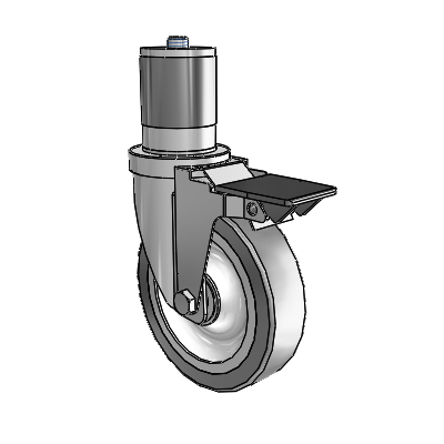 S30 Series Expanding Adapter Stainless Steel Swivel Caster with 5 x 1.25 Advantage TPR (Flat) Wheel and PosiLoc Brake