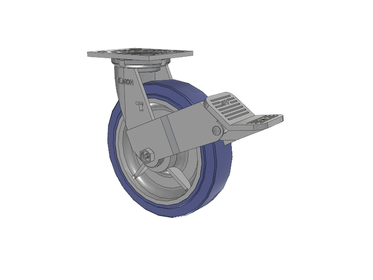 16 Series Top Plate Swivel Caster with 8 x 2 Blue HF - HydroTech (Flat) Wheel and Face Brake
