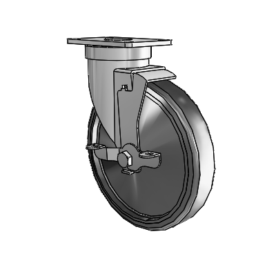 Rueda giratoria con placa superior de zinc de la serie 30, con rueda de goma dura de 6 x 1,25 y freno VertiLoc