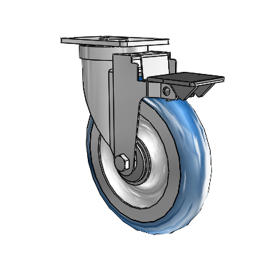 30 Series Top Plate Zinc Swivel Caster with 6 x 1.25 PolyLoc (Blue) Wheel and PosiLoc Brake