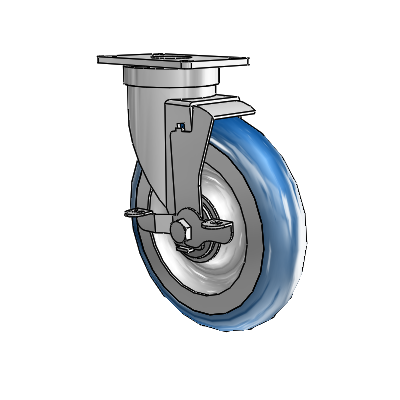 30 Series Top Plate Zinc Swivel Caster with 6 x 1.25 PolyLoc (Blue) Wheel and VertiLoc Brake