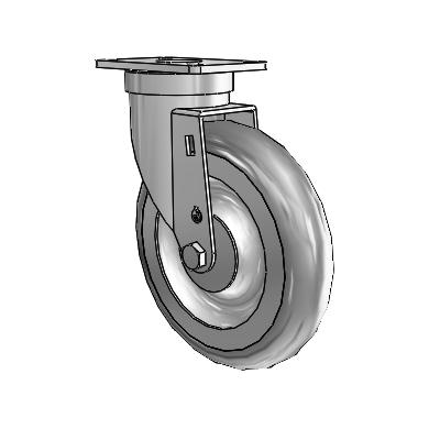 Zinkkleurig zwenkwiel uit de 30-serie met bovenplaat en 6 x 1,25 Advantage TPR-wielen (rond)