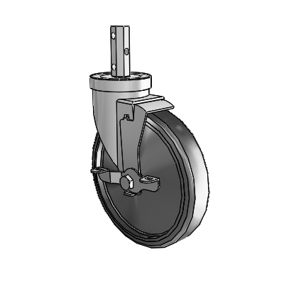 30 Series Octagon Stem Zinc Swivel Caster with 6 x 1.25 Hard Rubber Wheel and VertiLoc Brake