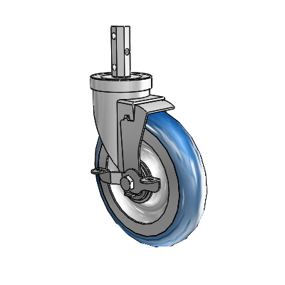 30 Series Octagon Stem Zinc Swivel Caster with 6 x 1.25 PolyLoc (Blue) Wheel and VertiLoc Brake