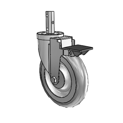 30 Series Octagon Stem Zinc Swivel Caster with 6 x 1.25 PolyLock (Grey) Wheel and PosiLoc Brake