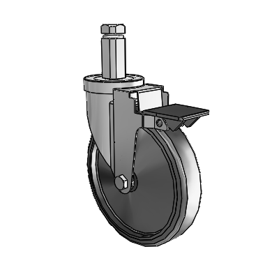 30 Series Square Stem Zinc Swivel Caster with 6 x 1.25 Hard Rubber Wheel and PosiLoc Brake