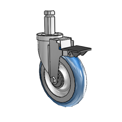 30 Series Square Stem Zinc Swivel Caster with 6 x 1.25 PolyLoc (Blue) Wheel and PosiLoc Brake