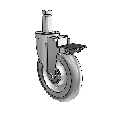 30 Series Square Stem Zinc Swivel Caster with 6 x 1.25 PolyLock (Grey) Wheel and PosiLoc Brake