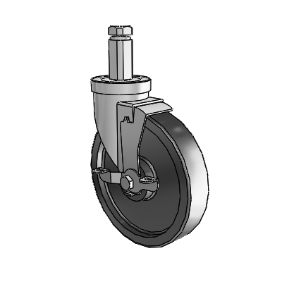 30 Series Square Stem Zinc Swivel Caster with 6 x 1.5 Polyolefin Wheel and VertiLoc Brake
