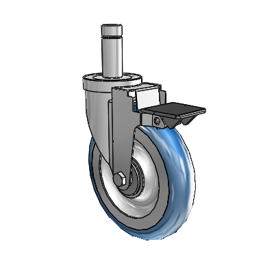 30 Series Grip Ring Zinc Swivel Caster with 6 x 1.25 PolyLoc (Blue) Wheel and PosiLoc Brake