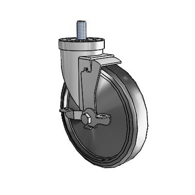 Lenkrolle der Serie 30 mit Gewindestiel aus Zink, 6 x 1,25 Hartgummirad und VertiLoc-Bremse