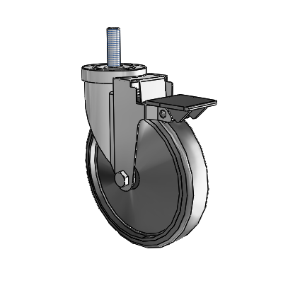 Lenkrolle der Serie 30 mit Gewindestiel aus Zink, 6 x 1,25 Hartgummirad und PosiLoc-Bremse