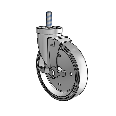 Roulette pivotante à tige filetée en zinc de la série 30, équipée d'une roue en caoutchouc à disque soudé de 6 x 1,25 (grise) et d'un frein VertiLoc