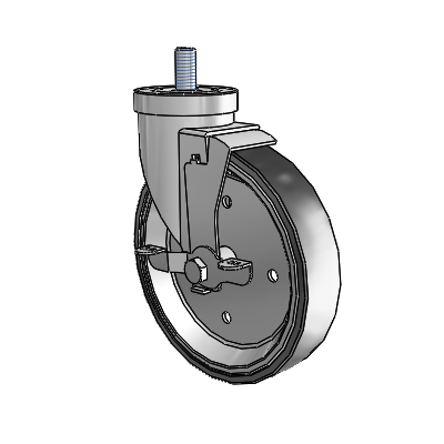 Roulette pivotante à tige filetée en zinc de la série 30, équipée d'une roue en polyuréthane à disque soudé de 6 x 1,25 et d'un frein VertiLoc