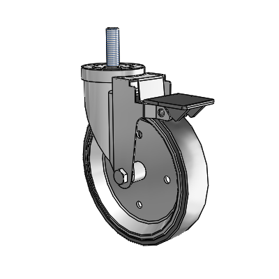30 Series Threaded Stem Zinc Swivel Caster with 6 x 1.25 Welded Disc Polyurethane Wheel and PosiLoc Brake