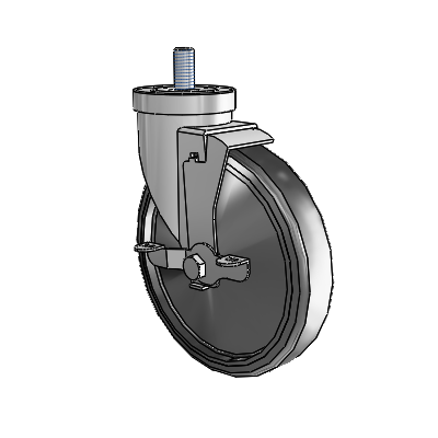 30 Series Threaded Stem Zinc Swivel Caster with 6 x 1.25 Hard Rubber Wheel and VertiLoc Brake