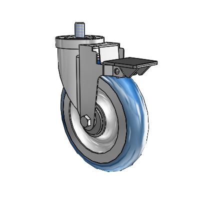 30 Series Threaded Stem Zinc Swivel Caster with 6 x 1.25 PolyLoc (Blue) Wheel and PosiLoc Brake