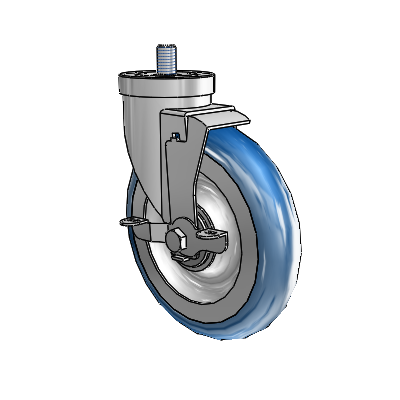 30 Series Threaded Stem Zinc Swivel Caster with 6 x 1.25 PolyLoc (Blue) Wheel and VertiLoc Brake
