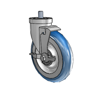 30 Series Threaded Stem Zinc Swivel Caster with 6 x 1.25 PolyLoc (Blue) Wheel and VertiLoc Brake