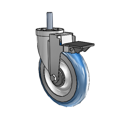 30 Series Threaded Stem Zinc Swivel Caster with 6 x 1.25 PolyLoc (Blue) Wheel and PosiLoc Brake